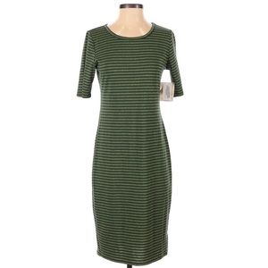 LulaRoe Julia Dress Striped Green Gold NWT